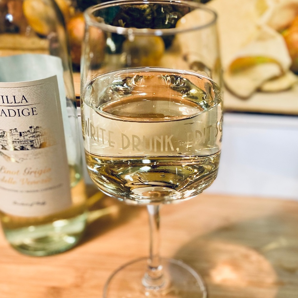 “Write Drunk, Edit Sober.” Handmade Wine Glass